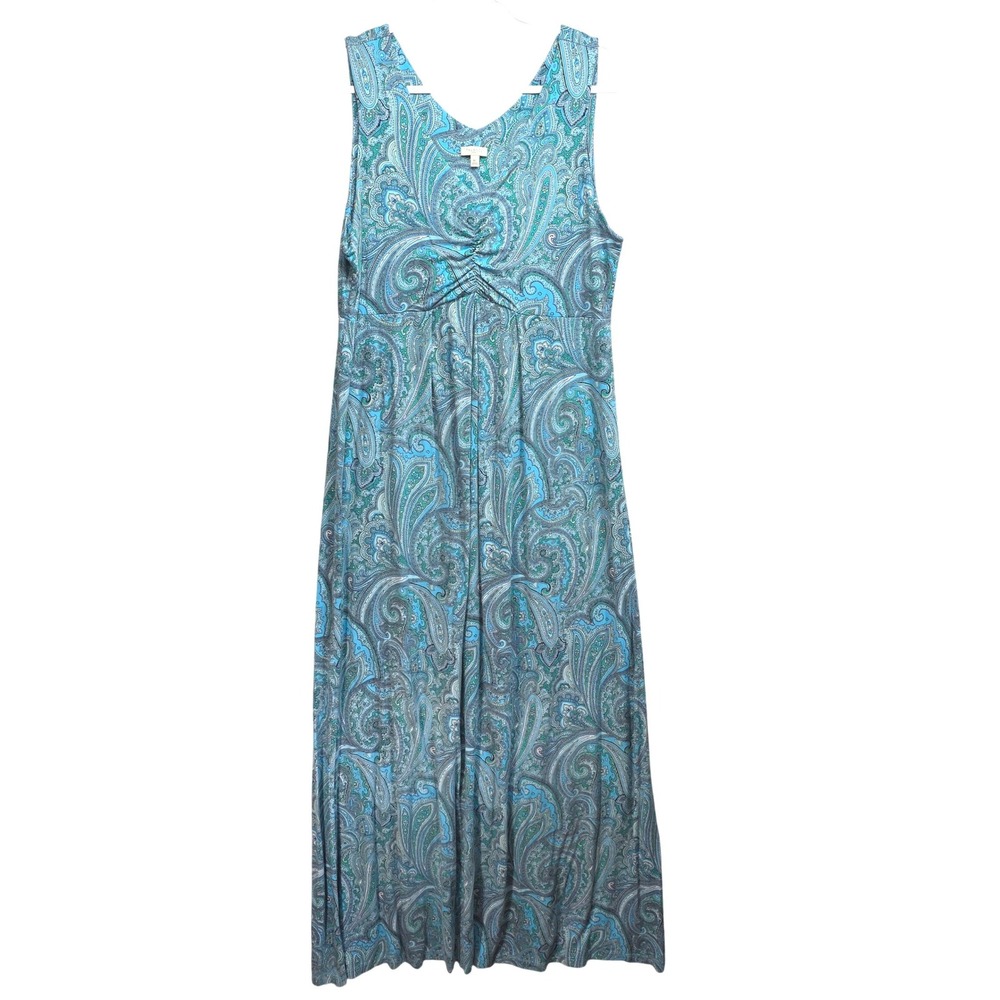 Talbots‎ Maxi Dress Womens XL Paisley Blue Green Sleeveless Vneck Empire Waist